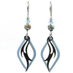 Black And Blue Diamond Layered Metal Drop Earrings
