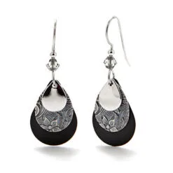 Silver Forest Black And Silver-Tone Layered Metal Teardrop Earrings