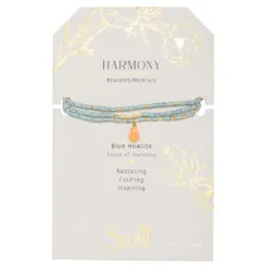 Gold, Sunstone And Blue Howlite Wrap Bracelet/Necklace With Teardrop Charm