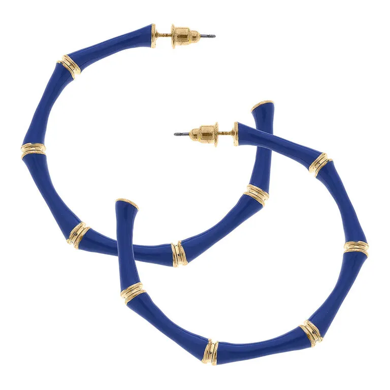 Celeste Blue Enamel Bamboo Hoop Earrings 3 Celeste Blue Enamel Bamboo Hoop Earrings