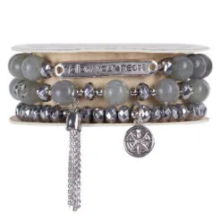 Soul Stacks Follow Your Heart Beaded Stretch Bracelets, Set Of 3 -Hallmark Shop Follow Your Heart GraySilver Beaded Stretch Bracelets STXHRT 03