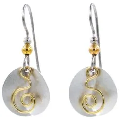 Gold Coil And Silver Creased Disc Drop Earrings