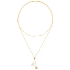 Double Heart Charms Giving Necklace, 35" -Hallmark Shop Gold and Silver Heart Charms Layered Necklace 1004440102 03