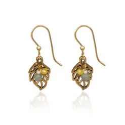 Silver Forest Gold-Tone Open Leaf Beaded Metal Drop Earrings