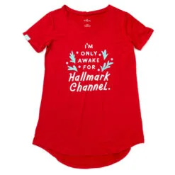 Hallmark Channel Only Awake Oversized Women's Red Sleep Shirt, Small/Medium