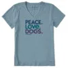 Life Is Good Peace Love Dogs Women's Blue-Gray V-Neck Tee, Medium -Hallmark Shop Life Is Good Peace Love Dogs Womens Blue VNeck Tee 99174M 01
