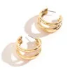 Howard's Jewelry Medium Triple Tube Gold Hoop Earrings -Hallmark Shop Medium Triple Tube Gold Hoop Earrings 10521 01