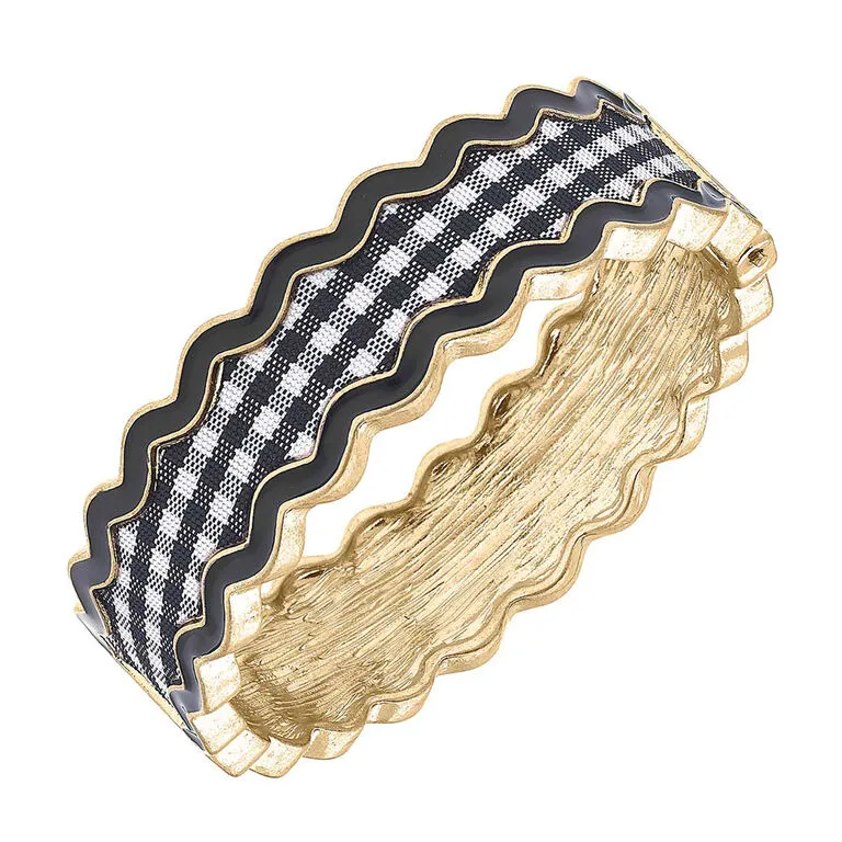 Annalise Navy And White Gingham Hinged Bangle 3 Annalise Navy And White Gingham Hinged Bangle