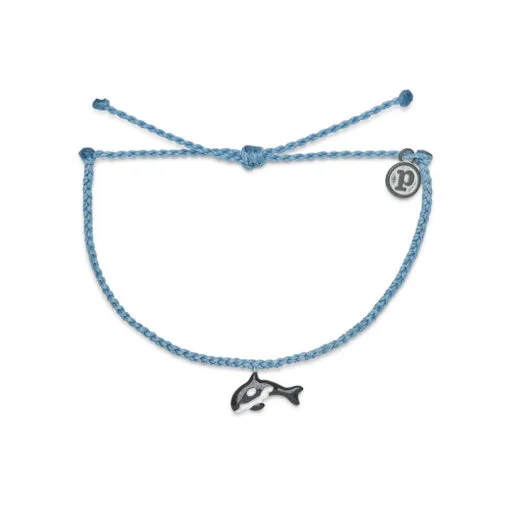 Pura Vida Orca Charm Sky Blue Bitty Braid Bracelet -Hallmark Shop Orca Charm on Sky Blue Braided String Bracelet 37720SKYB 01