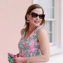 Pearl Cluster And Pink Hibiscus Drop Earrings -Hallmark Shop Pearl Cluster and Pink Hibiscus Drop Earrings 24175EPK 02