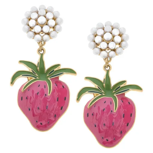 Pearl Cluster And Strawberry Drop Earrings -Hallmark Shop Pearl Cluster and Strawberry Drop Earrings 24174EPK 01