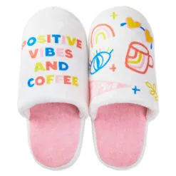 Hallmark Positive Vibes And Coffee Slippers With Sound, Small/Medium
