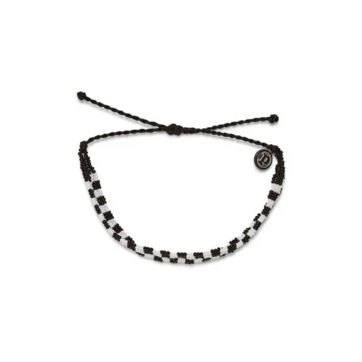 Pura Vida Black Woven Seed Bead Checkerboard Bracelet -Hallmark Shop Pura Vida Black Checkered Bead Bracelet 36239BKWH 01