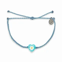 Pura Vida Blue Daisy Heart Charm Bracelet