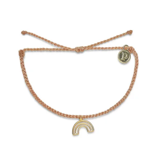 Pura Vida Chasing Rainbows Charm On Almond Braided Bracelet -Hallmark Shop Pura Vida Brown Bracelet With Rainbow Charm 37702ALMD 01
