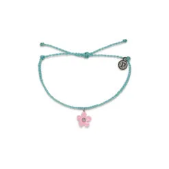 Pura Vida Solstice Pink Flower Charm On Seafoam Bracelet