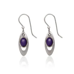 Silver Forest Purple Stone And Silver-Tone Teardrop Metal Earrings