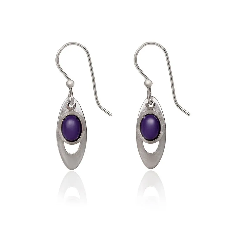 Silver Forest Purple Stone And Silver-Tone Teardrop Metal Earrings 3 Silver Forest Purple Stone And Silver-Tone Teardrop Metal Earrings