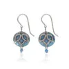 Silver Forest Silver-Tone Lotus Flower On Blue Disc Drop Earrings -Hallmark Shop Silver Metal Flower and Blue Disc Drop Earrings NE2069 01