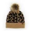 Britt’s Knits Tan Snow Leopard Women's Knit Pom Hat
