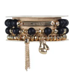 Soul Stacks Warrior Beaded Stretch Bracelets, Set Of 3 -Hallmark Shop Warrior BlackGold Beaded Stretch Bracelets STXWAR 03